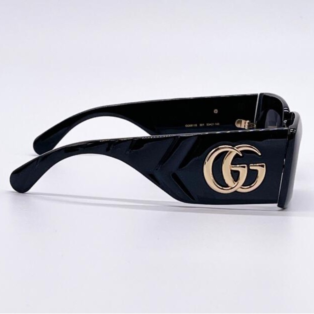 New - Gucci Black Gray Gg0811s 001 Logo Rectangle Unisex Sunglasses - Picture 12 of 17